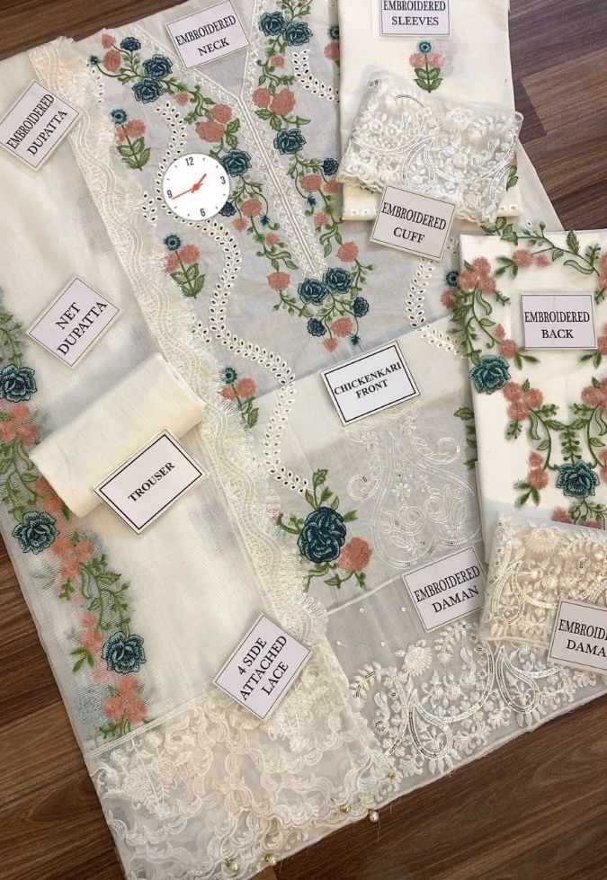 Brand Crimson Luxury Chikankari Collection Fabric Cotton Khaddi net