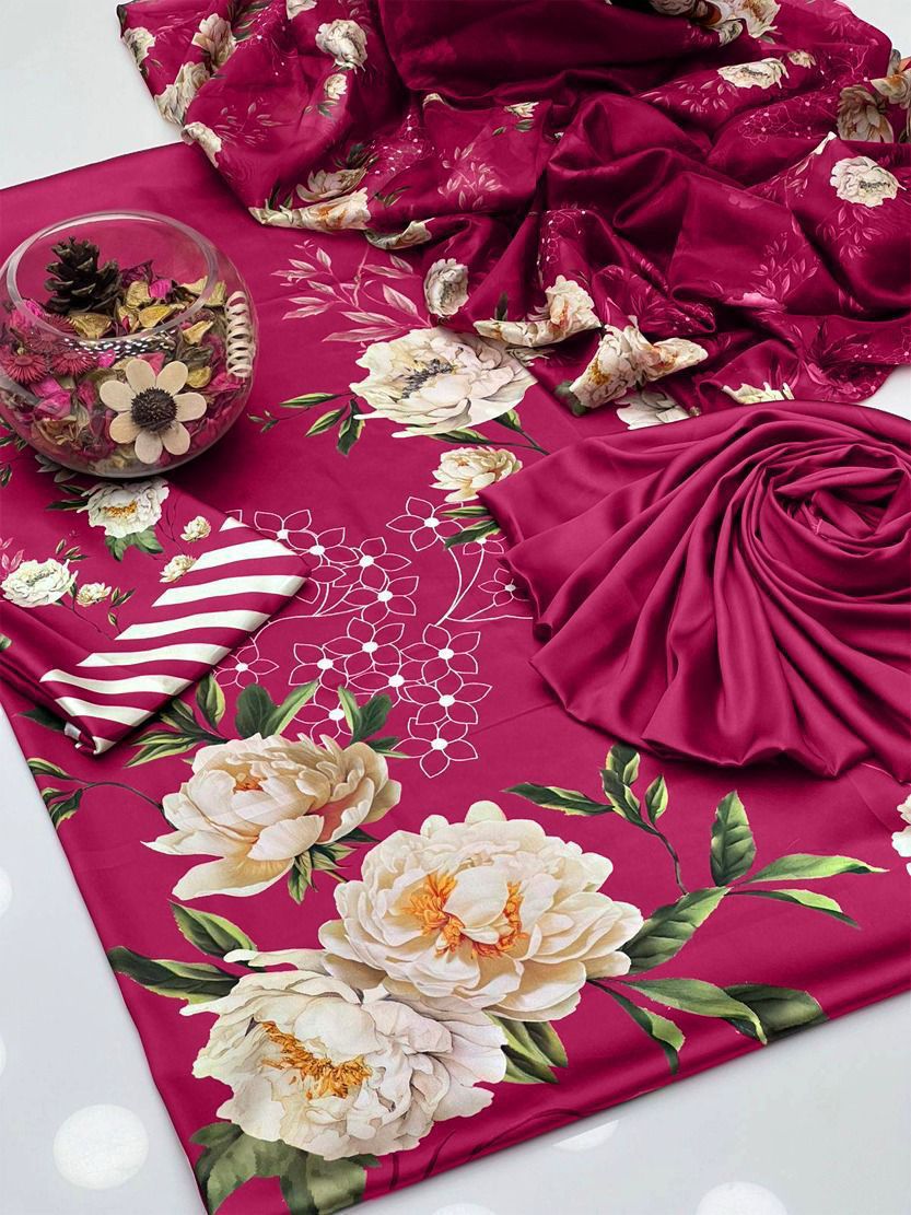 LULUSAR ⏐ SILK ⏐ FLORAL DIGITAL PRINTED ⏐UNSTITCHED ⏐ 3 PC ⏐ PURPLE