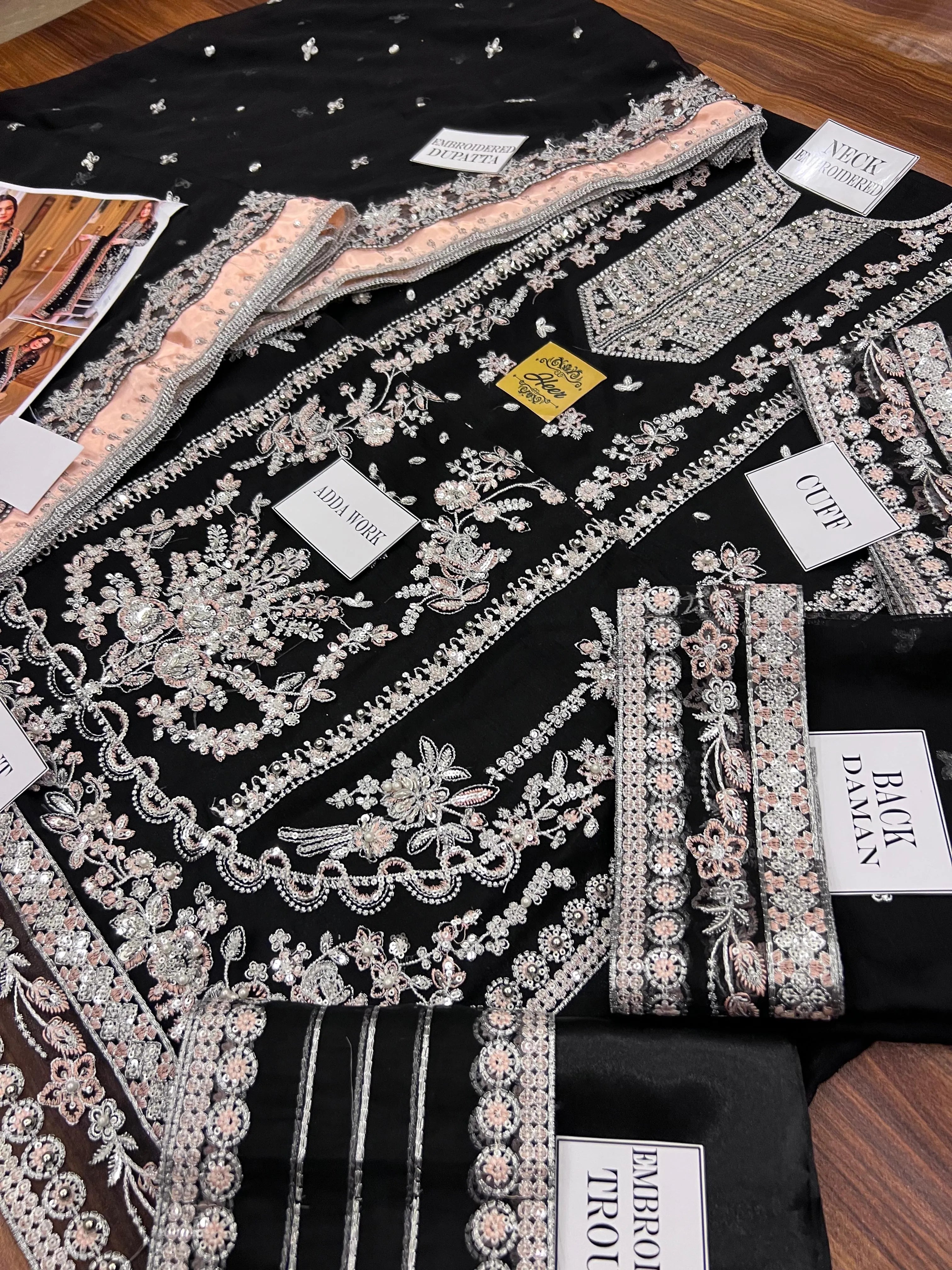 Aneela’s Luxury Embroidered Lawn Wedding Suit – Black