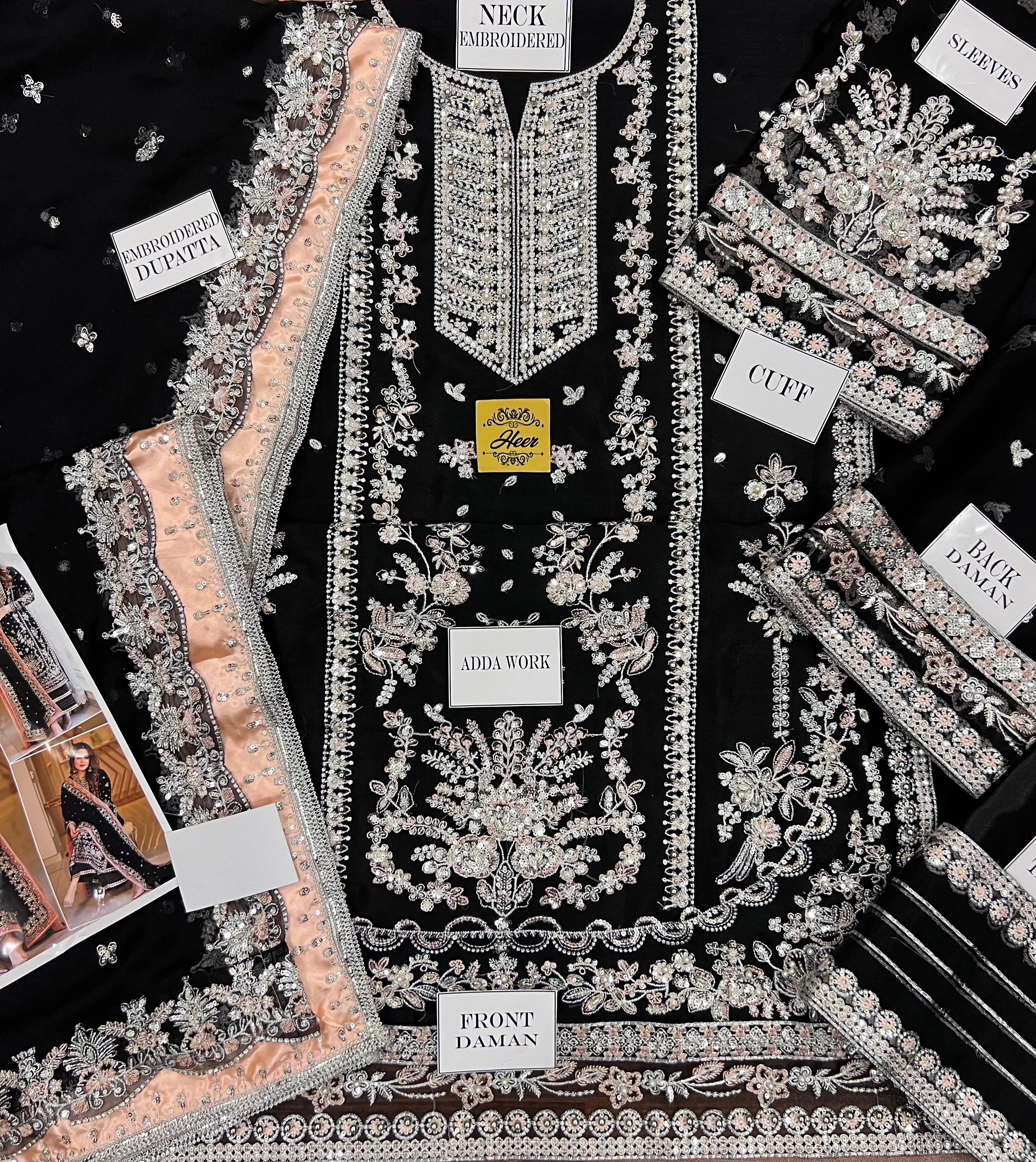 Aneela’s Luxury Embroidered Lawn Wedding Suit – Black