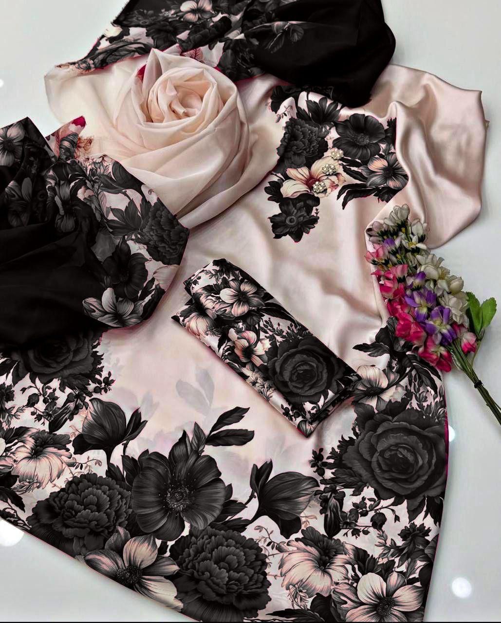 LULUSAR ⏐ SILK ⏐ FLORAL DIGITAL PRINTED ⏐UNSTITCHED ⏐ 3 PC ⏐