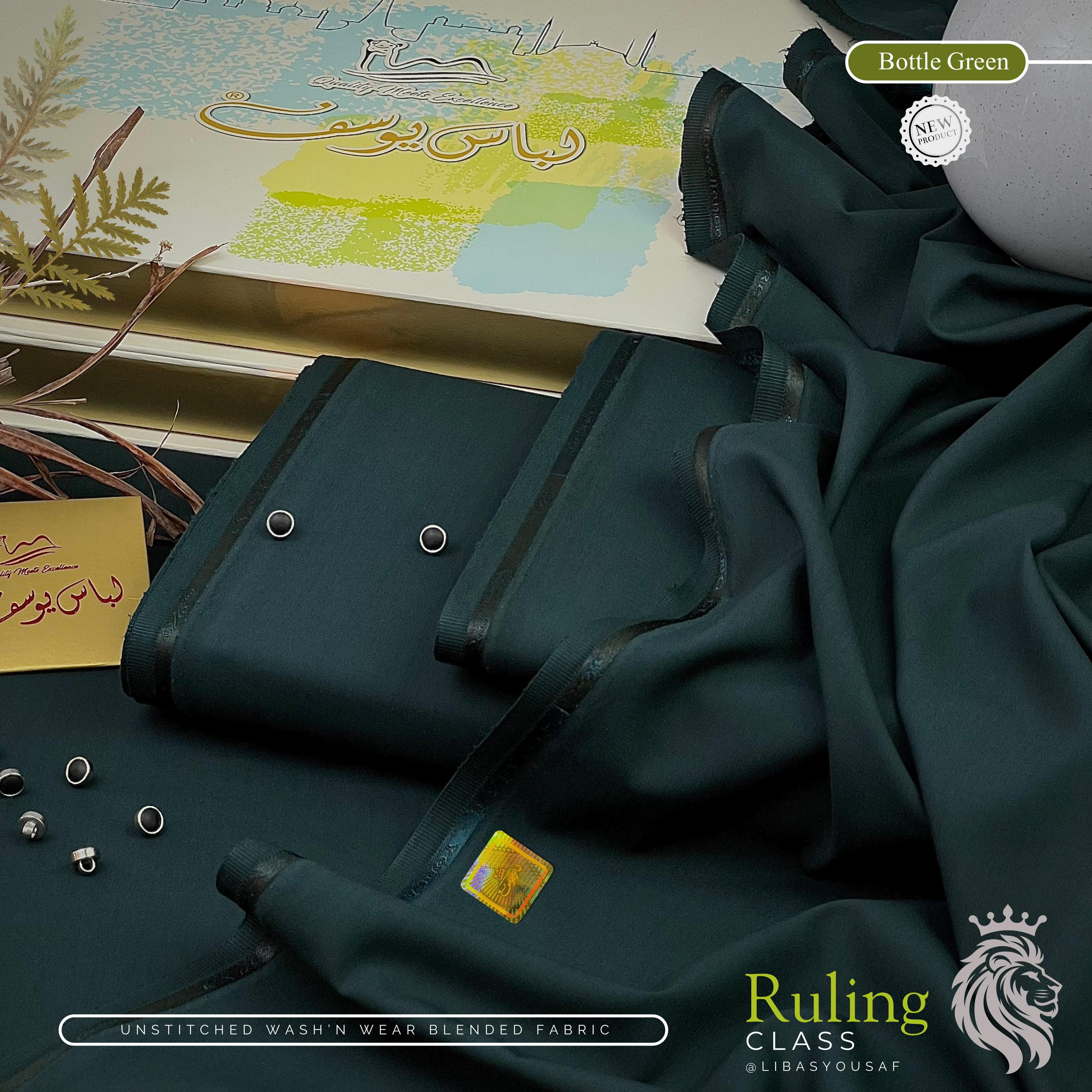 Rulling Class | Crafted by Libas e Yousaf | Wash & Wear | Four Season| BOTTEL GREEN