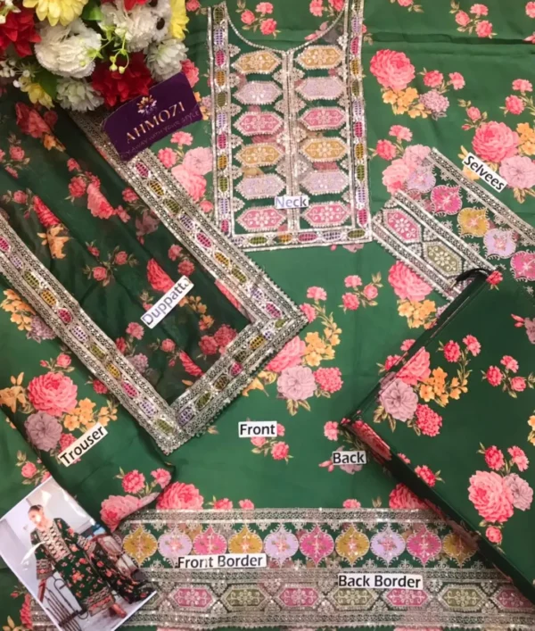 Ahmozi – Aneelas Collection | Premium Silk 3-Piece Unstitched Suit (Hit Design of the Year)